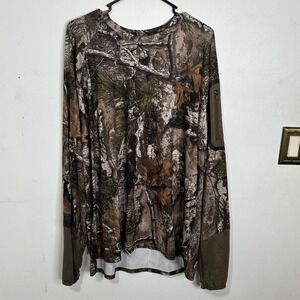 Tekari Mens XL Camo Long Sleeve Hunting Shirt Performance Zip Arm Pocket Brown